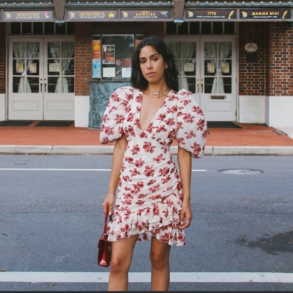 NWT Nasty Gal Floral Puff Sleeve V Neck Wrap Mini Dress
